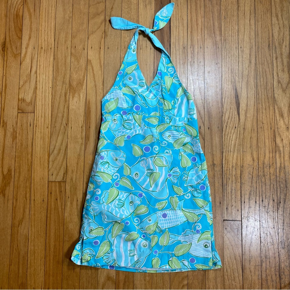 Lilly Pulitzer size 7 girls halter sundress blue fish